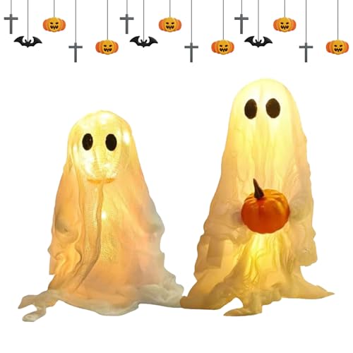 Halloween Geist Dekorationen | Gespenstisch Niedliche Halloween Deko - 2 Teile Festliche Gotische Beleuchtete Dekorationen Skulpturen für Zuhause Fenster Garten Bar Party Laden Außen Innen von szaluyk