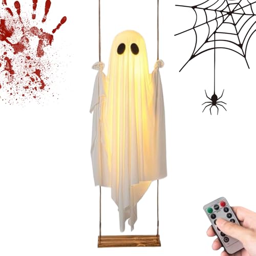 Halloween Ghost Decor | Spooky Swinging Ghost | Light-up-Terrassendekoration | Ferngesteuertes Hallow zwischen der Prop | Haunted House Yard | Innennutzung im Freien | Haustür Party DEK von szaluyk