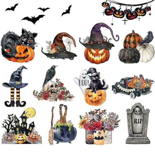 Halloween Ornamente - 12pcs Holzhängedekorationen mit Seilen | Scary Mini Schilder für Wand-, Baum- oder Raumdekoration | Leicht, wiederverwendbar | Spooky Home, Party, Klassenzimmer Hallow zwischen D von szaluyk