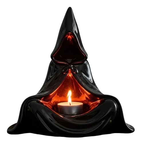 Halloween Tea Light Holder - Gruseliger mysteriöser Mann Figur | Teelicht Kerzenhalter für Spukhaus | Ideal für Desktop, Couchtisch, Schlafzimmer, Theke, Nachttisch, Terrasse, Esszimmer von szaluyk