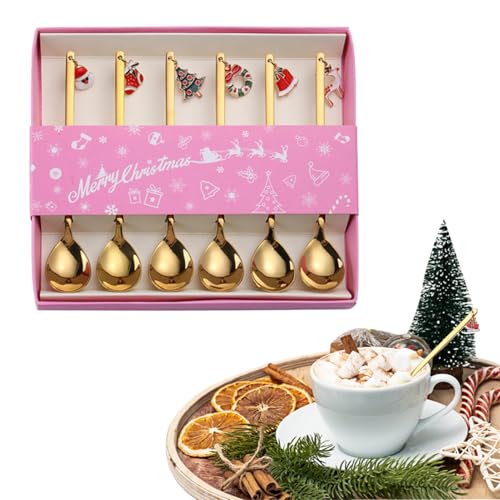 Weihnachtslöffel aus Edelstahl,Weihnachtslöffelset aus Edelstahl | 6 Stück kleine Teelöffel Weihnachts-Rührlöffel,Dessertlöffel-Set, Bestecklöffel in Lebensmittelqualität für Kaffee, Tee, von szaluyk
