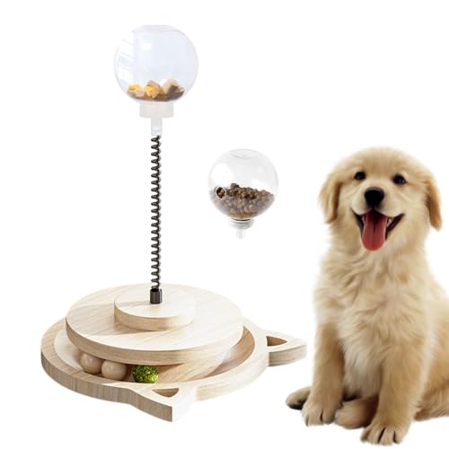 szaluyk Hundefutterspielball - Holz Drehscheibe Futterspender | Mit Federstab und Katzenspielball - Zur Geistigen Stimulation Und Gegen Langeweile von szaluyk