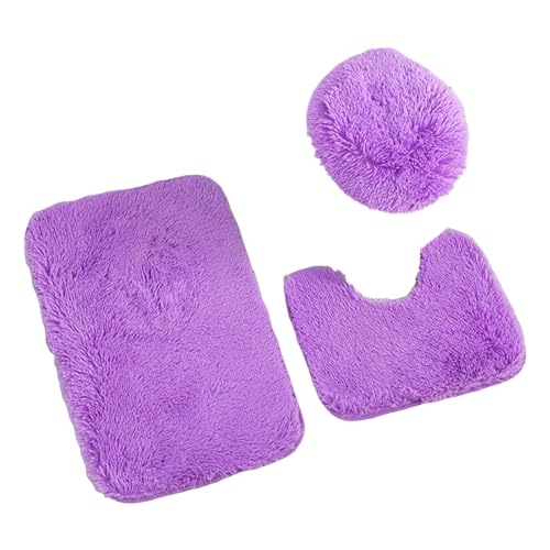 szutfidy Badezimmerzubehör, ultraweiches, saugfähiges 3-teiliges Badezimmerteppich-Badematten-Set, rutschfestes, schnell trocknendes Duschmatten-Set aus Plüsch Violett von szutfidy