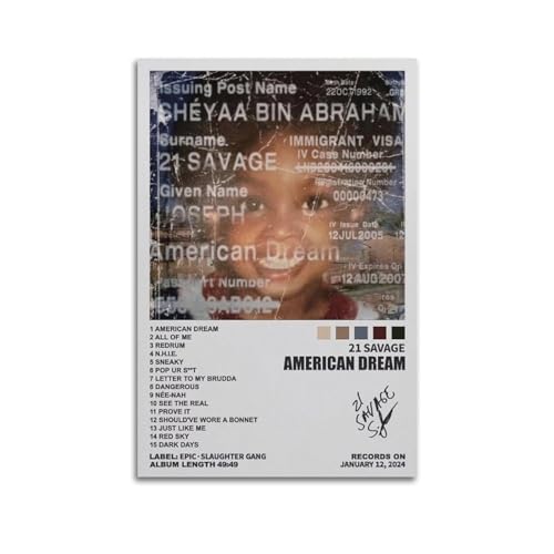 Szzmyo 21 Savage Poster, amerikanisches Traumalbum, Poster, dekorative Malerei, moderne ästhetische Leinwand, Poster, Schlafzimmer, Kunst, Wohnzimmer, Dekoration, Poster, 30 x 45 cm, ungerahmter Stil Szzmyo 21 Savage Poster, amerikanisches Traumalbum, Poster, dekorative Malerei, moderne ästhetische Leinwand, Poster, Schlafzimmer, Kunst, Wohnzimmer, Dekoration, Poster, 30 x 45 cm, ungerahmter Stil von szzmyo