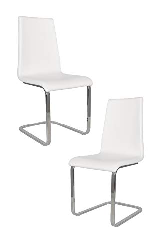 Tommychairs - 2er Set Freischwinger-Stühle BERLIN mit hochfestem rechteckigem Freischwingergestell aus Stahl und Sitzflaeche aus mehrschichtigem Holz gepolstert und mit weissem Kunstleder bezogen von t m c s