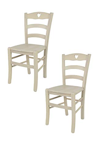 t m c s Tommychairs - 2er Set Stühle Cuore für Küche und Esszimmer, Robuste Struktur aus Buchenholz, in Anilinfarbe Weiss lackiert und Sitzfläche (Einbausitz) aus Holz von t m c s