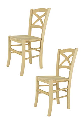t m c s Tommychairs - 2er Set Stühle Cross für Küche und Esszimmer, robuste Struktur aus poliertem Buchenholz, unbehandelt und 100% natürlich, Sitzfläche aus poliertem Holz von t m c s