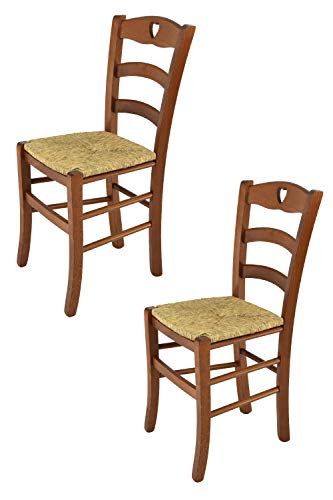 t m c s Tommychairs - 2er Set Stühle Cuore für Küche und Esszimmer, Robuste Struktur aus lackiertem Buchenholz im Farbton Helles Nussbraun lackiert und Sitzfläche aus Stroh von t m c s