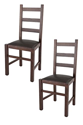 Tommychairs - 2er Set Stühle RUSTICA für Küche und Esszimmer, Robuste Struktur aus Buchenholz, in der Farbe Dunkles Nussbraun und gepolsterte Sitzfläche mit Kunstleder in der Farbe Braun bezogen von t m c s