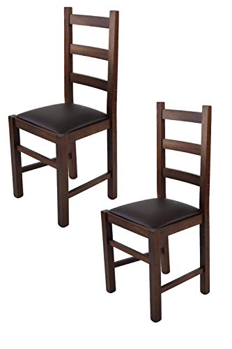 Tommychairs - 2er Set Stühle RUSTICA für Küche und Esszimmer, Struktur aus Buchenholz, in der Farbe Dunkles Nussbraun lackiert und gepolsterte Sitzfläche mit Kunstleder in der Farbe Mokka bezogen von t m c s