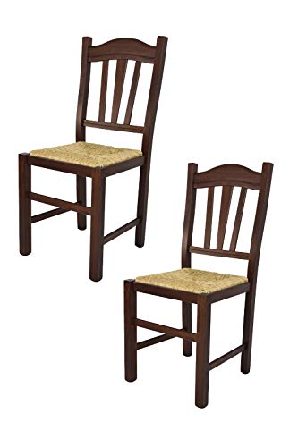 t m c s Tommychairs - 2er Set Stühle Silvana für Küche und Esszimmer, Robuste Struktur aus Buchenholz, in der Farbe Dunkles Nussbraun lackiert und Sitzfläche aus Stroh von t m c s