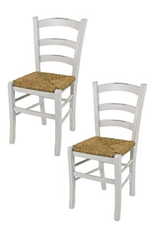 t m c s Tommychairs - 2er Set Stühle Venezia für Küche und Esszimmer, Robuste Struktur aus lackiertem Buchenholz im Shabby Chic Stil, handwerklich antik behandelt und Sitzfläche aus Stroh von t m c s