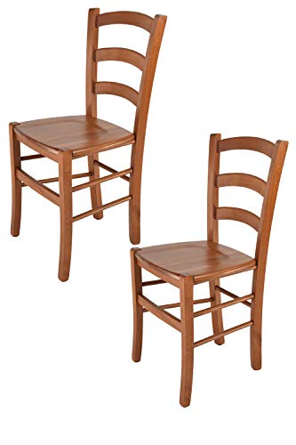 t m c s Tommychairs - 2er Set Stühle Venice für Küche und Esszimmer, robuste Struktur aus lackiertem Buchenholz im Farbton Kirschholz und Sitzfläche aus Holz von t m c s