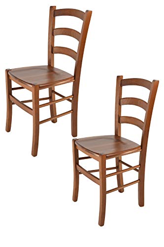 t m c s Tommychairs - 2er Set Stühle Venice für Küche und Esszimmer, robuste Struktur aus lackiertem Buchenholz im Farbton helles Nussbraun und Sitzfläche aus Holz von t m c s