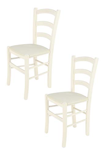 Tommychairs 2er Set Stühle Venice robuste Struktur aus lackiertem Buchenholz in der Anilinfarbe Weiss und Sitzfläche mit Stoff in der Farbe Elfenbein bezogen von t m c s