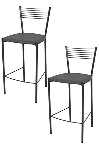 Tommychairs - 2er Set moderne Barhocker ELEGANCE für Küche und Esszimmer, lackierte Metallkonstruktion in der Farbe Dunkelgrau, gepolsterte Sitzfläche mit Kunstleder im Farbton Dunkelgrau bezogen von t m c s