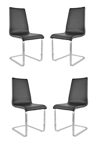 Tommychairs - 4er Set Freischwinger-Stühle BERLIN mit hochfestem rechteckigem Freischwingergestell aus Stahl und Sitzflaeche aus mehrschichtigem Holz gepolstert und mit schwarzem Kunstleder bezogen von t m c s