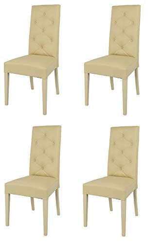 t m c s Tommychairs - 4er Set Moderne Stühle Chantal für Küche und Esszimmer, robuste Struktur aus lackiertem Buchenholz Farbe Sand, gepolstert und mit Kunstleder Farbe Sand bezogen von t m c s