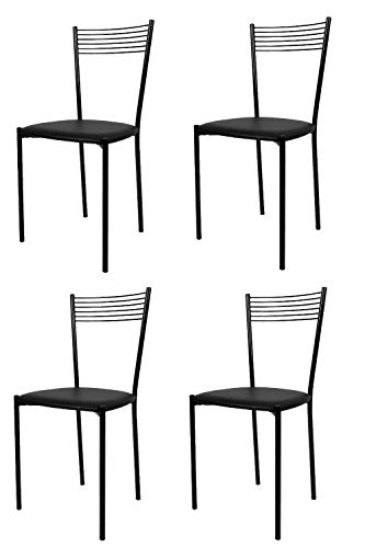 t m c s Tommychairs - 4er Set Moderne Stühle Elegance für Küche und Esszimmer, Robustes Gestell aus lackiertem Stahl, Farbe Schwarz, gepolsterte Sitzfläche mit schwarzem Kunstleder bezogen von t m c s