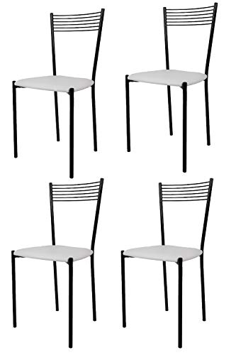 t m c s Tommychairs - 4er Set Moderne Stühle Elegance für Küche und Esszimmer, Robustes Gestell aus lackiertem Stahl, Farbe Schwarz, gepolsterte Sitzfläche mit weissem Kunstleder bezogen von t m c s