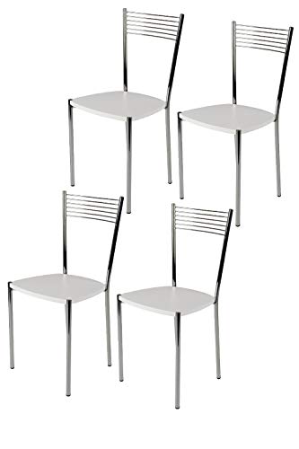 t m c s Tommychairs - 4er Set Moderne Stühle Elegance für Küche und Esszimmer – Robustes Gestell aus verchromtem Stahl, Sitzfläche aus Holz in der Farbe Weiss von t m c s