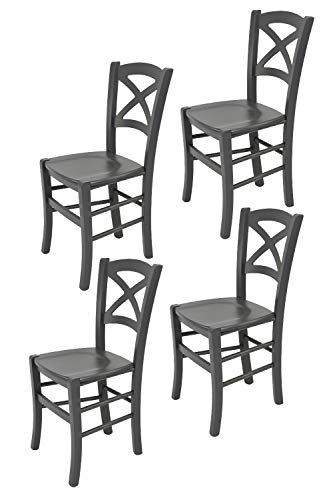 Tommychairs - 4er Set Stühle Cross für Küche und Esszimmer, robuste Struktur aus lackiertem Buchenholz im Farbton Dunkelgrau und Sitzfläche aus lackiertem Holz in der Farbe Dunkelgrau von t m c s