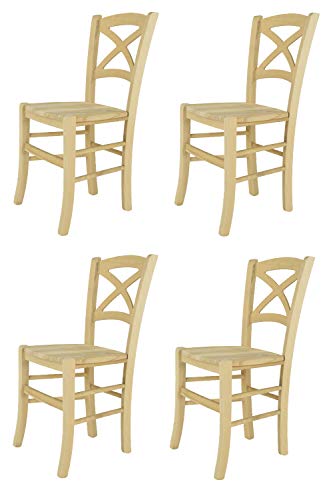 t m c s Tommychairs - 4er Set Stühle Cross für Küche und Esszimmer, robuste Struktur aus poliertem Buchenholz, unbehandelt und 100% natürlich, Sitzfläche aus poliertem Holz von t m c s