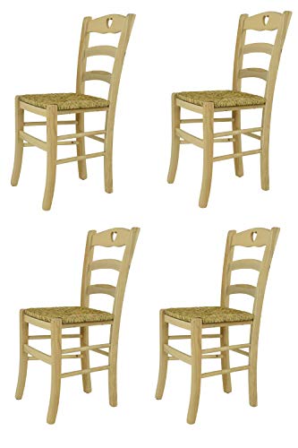 t m c s Tommychairs - 4er Set Stühle Cuore für Küche und Esszimmer, robuste Struktur aus poliertem Buchenholz, unbehandelt und 100% natürlich, Sitzfläche aus echtem Stroh von t m c s