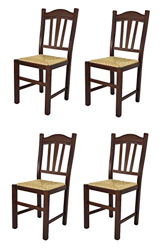 t m c s Tommychairs - 4er Set Stühle Silvana für Küche und Esszimmer, Robuste Struktur aus Buchenholz, in der Farbe Dunkles Nussbraun lackiert und Sitzfläche aus Stroh von t m c s
