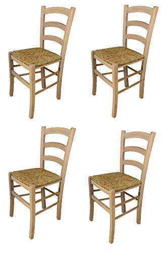 t m c s Tommychairs - 4er Set Stühle Venezia für Küche und Esszimmer, robuste Struktur aus poliertem Buchenholz, unbehandelt und 100% natürlich, Sitzfläche aus echtem Stroh von t m c s