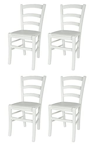 t m c s Tommychairs - 4er Set StühleVENEZIA für Küche und Esszimmer, Robuste Struktur aus Buchenholz, deckend Weiss lackiert und gepolsterte Sitzfläche mit Kunstleder in der Farbe Weiß bezogen von t m c s