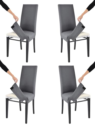 Tommychairs-4er Set gepolsterte Stühle JAZZ mit herausnehmbarem Bezug,Struktur aus lackiertem Buchenholz Anilinfarbe Schwarz,gepolstert und mit herausnehmbarem Bezug aus Stoff in Dunkelgrau bezogen von t m c s