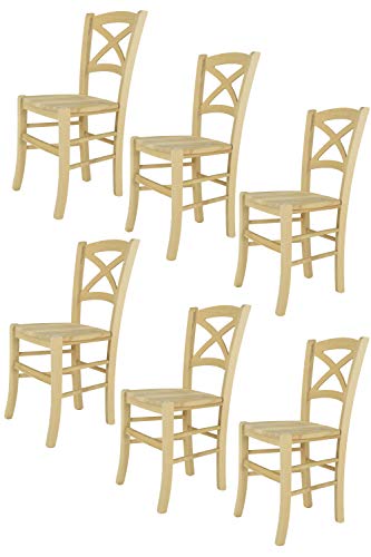 t m c s Tommychairs - 6er Set Stühle Cross für Küche und Esszimmer, robuste Struktur aus poliertem Buchenholz, unbehandelt und 100% natürlich, Sitzfläche aus poliertem Holz von t m c s