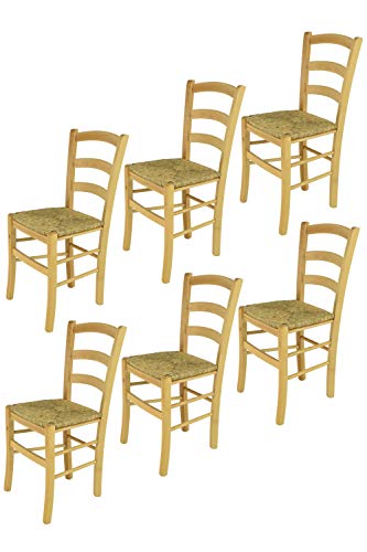 t m c s Tommychairs - 6er Set Stühle Venice für Küche und Esszimmer, robuste Struktur aus lackiertem Buchenholz im Farbton Naturfarben und Sitzfläche aus Stroh von t m c s