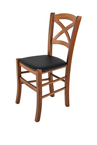 t m c s Tommychairs - Stuhl Cross für Küche und Esszimmer, Struktur aus lackiertem Buchenholz im Farbton Helles Nussbraun und gepolsterte Sitzfläche mit Kunstleder in der Farbe Schwarz bezogen von t m c s