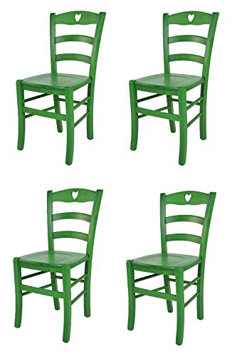t m c s Tommychairs - 4er Set Stühle Cuore für Küche und Esszimmer, Robuste Struktur aus Buchenholz, in Anilinfarbe Grün lackiert und Sitzfläche aus Holz von t m c s