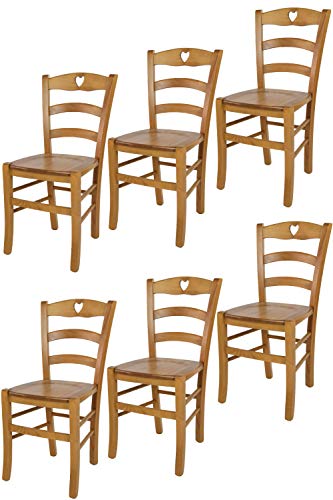 t m c s Tommychairs - 6er Set Stühle Cuore für Küche und Esszimmer, Robuste Struktur aus Buchenholz in der Farbe Eichenholz lackiert und Sitzfläche aus Holz von t m c s