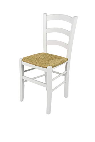 t m c s Tommychairs - Stuhl Venezia für Küche und Esszimmer, Robuste Struktur aus lackiertem Buchenholz im Farbton Weiss (deckend) und Sitzfläche aus Stroh von t m c s