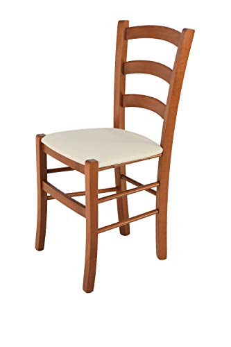 t m c s Tommychairs - Stuhl Venice für Küche und Esszimmer, robuste Struktur aus lackiertem Buchenholz Farbton Kirschholz und gepolsterte gepolsterte Sitzfläche mit Stoff Farbe Elfenbein bezogen von t m c s