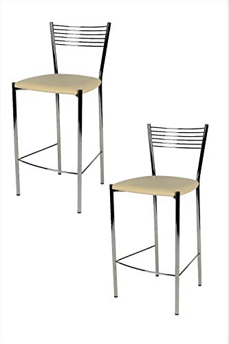 t m c s Tommychairs - 2er Set Moderne Barhocker Elegance für Küche und Esszimmer, Robustes Gestell aus verchromtem Stahl, gepolsterte Sitzfläche mit Kunstleder in der Farbe Elfenbein bezogen von t m c s