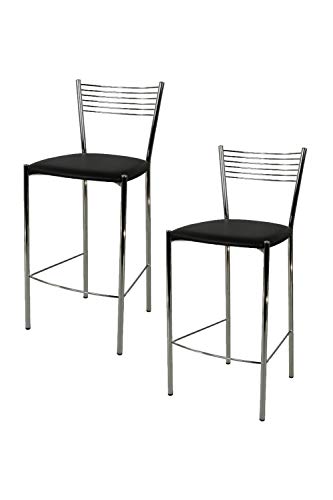 t m c s Tommychairs - 2er Set Moderne Barhocker Elegance für Küche und Esszimmer, Robustes Gestell aus verchromtem Stahl, gepolsterte Sitzfläche mit schwarzem Kunstleder bezogen von t m c s