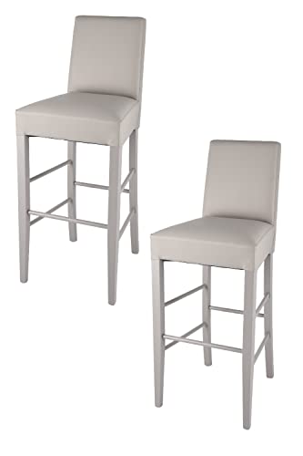 t m c s Tommychairs - 2er Set Moderne Barhocker Luisa, robuste Struktur aus lackiertem Buchenholz Farbe Hellgrau, gepolstert und mit Kunstleder in der Farbe Hellgrau bezogen von t m c s