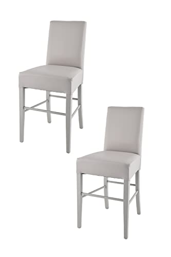 t m c s Tommychairs - 2er Set Moderne Barhocker Luisa, robuste Struktur aus lackiertem Buchenholz Farbe Hellgrau, gepolstert und mit Kunstleder in der Farbe Hellgrau bezogen von t m c s