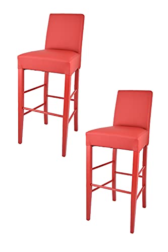 t m c s Tommychairs - 2er Set Moderne Barhocker Luisa, robuste Struktur aus lackiertem Buchenholz Farbe Rot, gepolstert und mit Kunstleder in der Farbe Rot bezogen von t m c s