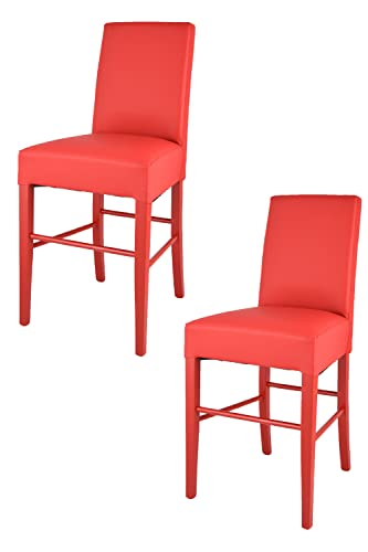 t m c s Tommychairs - 2er Set Moderne Barhocker Luisa, robuste Struktur aus lackiertem Buchenholz Farbe Rot, gepolstert und mit Kunstleder in der Farbe Rot bezogen von t m c s