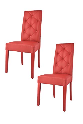 t m c s Tommychairs - 2er Set Moderne Stühle Chantal für Küche und Esszimmer, robuste Struktur aus lackiertem Buchenholz Farbe Rot, gepolstert und mit Kunstleder in der Farbe Rot bezogen von t m c s