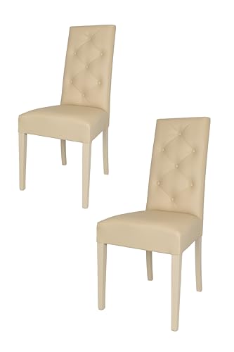 t m c s Tommychairs - 2er Set Moderne Stühle Chantal für Küche und Esszimmer, robuste Struktur aus lackiertem Buchenholz Farbe Sand, gepolstert und mit Kunstleder Farbe Sand bezogen von t m c s