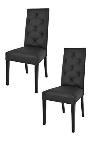t m c s Tommychairs - 2er Set Moderne Stühle Chantal für Küche und Esszimmer, robuste Struktur aus lackiertem Buchenholz Farbe Schwarz, gepolstert und mit schwarzem Kunstleder bezogen von t m c s