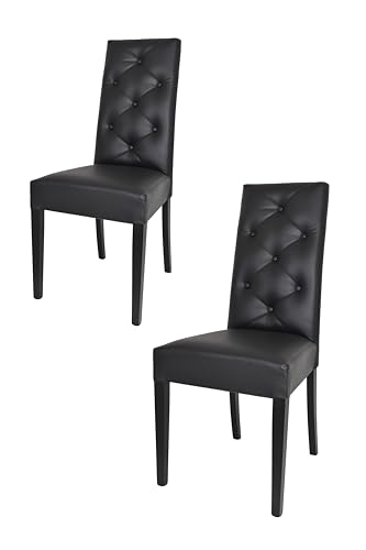 t m c s Tommychairs - 2er Set Moderne Stühle Chantal für Küche und Esszimmer, robuste Struktur aus lackiertem Buchenholz Farbe Schwarz, gepolstert und mit schwarzem Kunstleder bezogen von t m c s