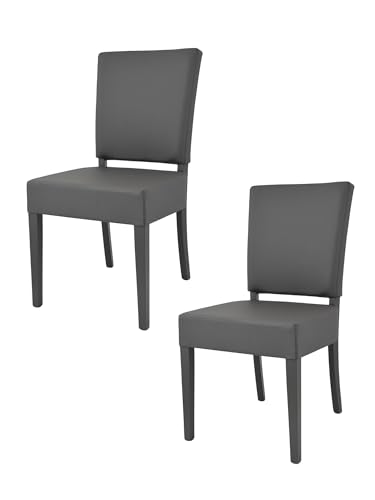 t m c s Tommychairs - 2er Set Moderne Stühle Genny für Küche und Esszimmer, robuste Struktur aus lackiertem Buchenholz Farbe Dunkelgrau, gepolstert und mit dunkelgrauem Kunstleder bezogen von t m c s